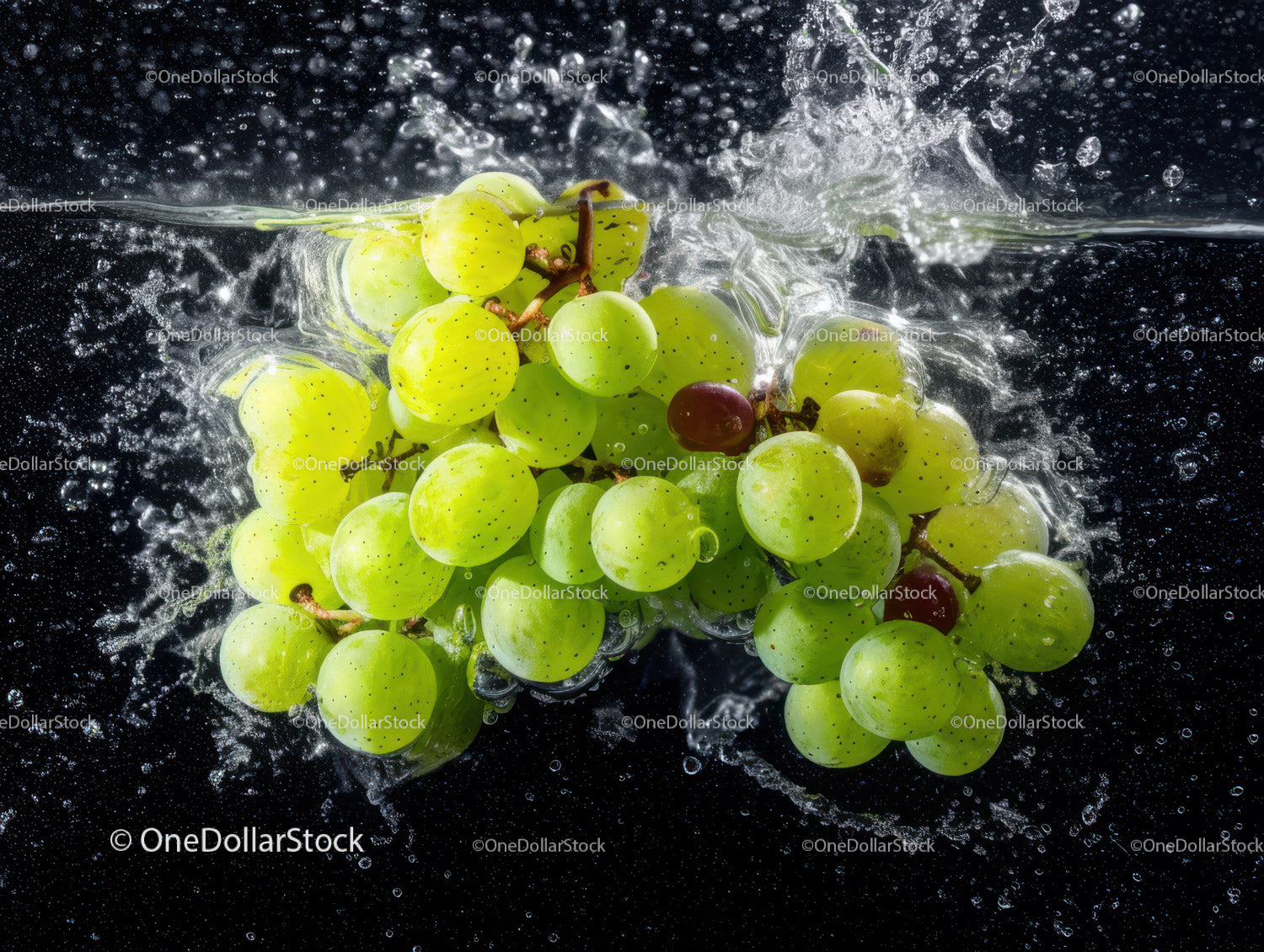 Fresh Green and Red Grapes Splashing into Water