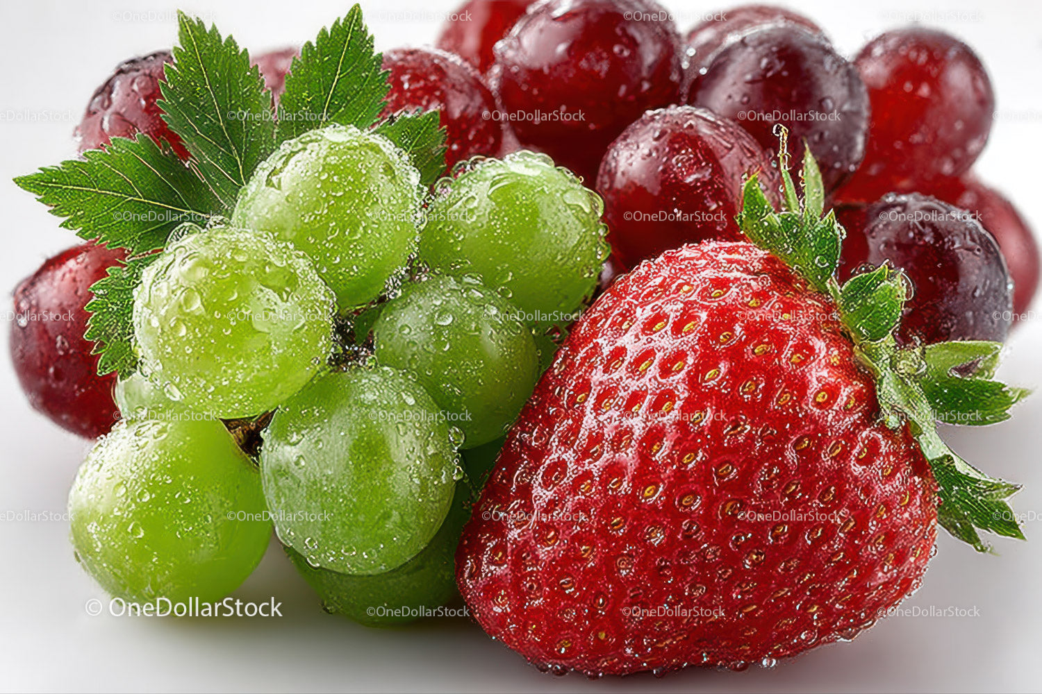 Fresh Berries and Green Grapes in Close-Up