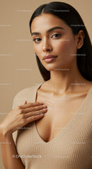 Elegant Young Woman with Smooth Skin Natural Makeup and Confident Expression