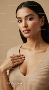 Elegant Young Woman with Smooth Skin Natural Makeup and Confident Expression