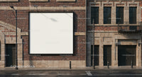Urban brick wall with blank advertisement billboard