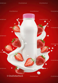 Strawberry Yogurt Bottle with Fresh Cream Splash
