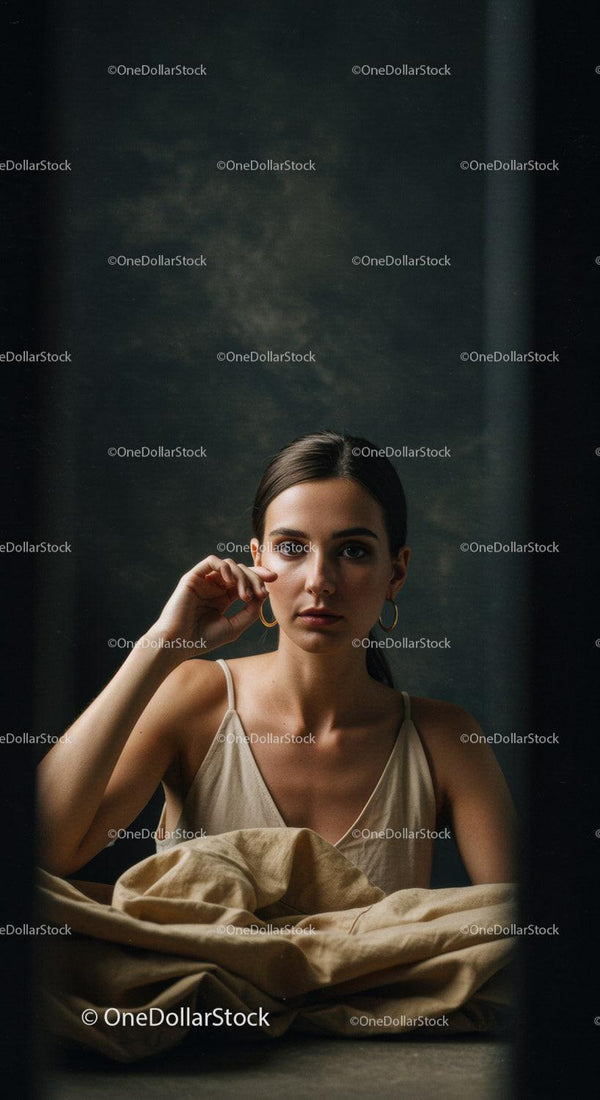 Stylowy portret młodej kobiety na ciemnym tle w eleganckim ubraniu