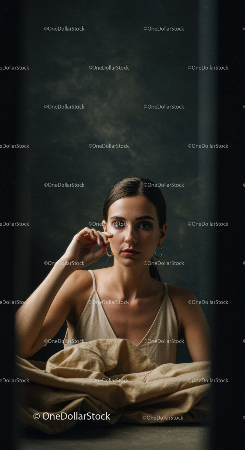 Stylowy portret młodej kobiety na ciemnym tle w eleganckim ubraniu