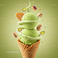 Double Scoop Pistachio Ice Cream in Waffle Cone