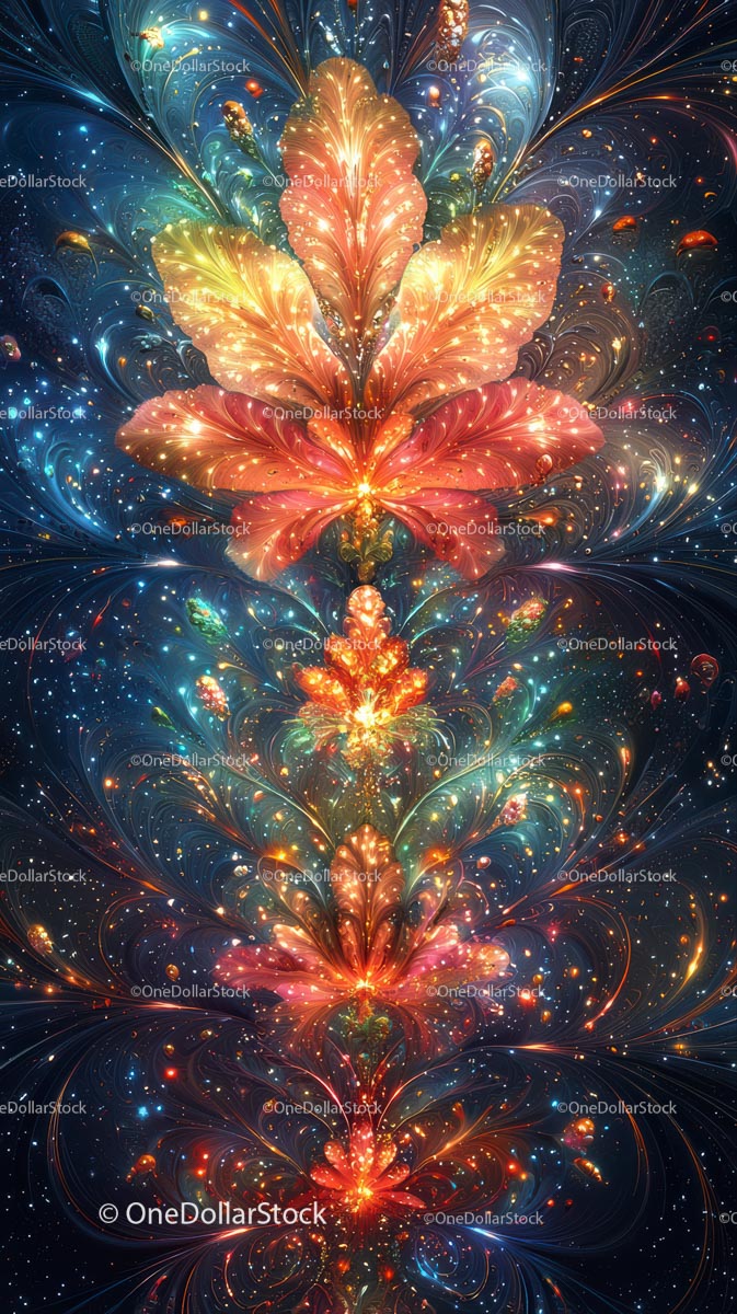 Vibrant Cosmic Explosion with Luminous Fractal Patterns and Glowing Sparks