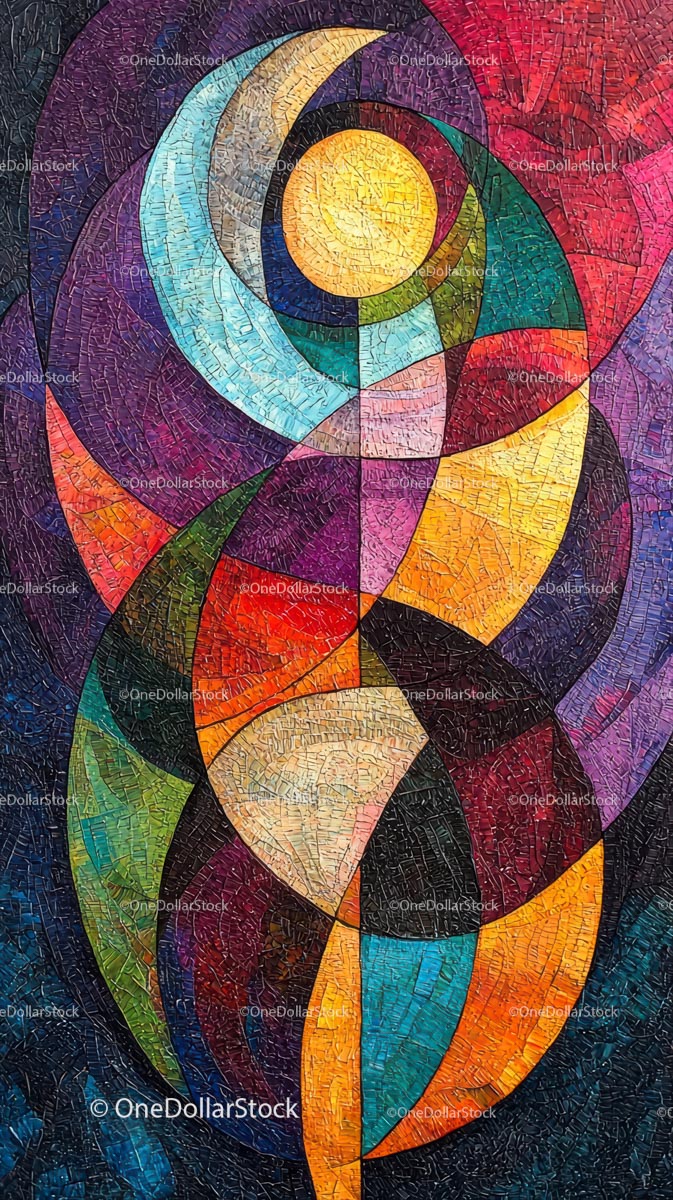Colorful Abstract Mosaic Art with Geometric Patterns and Vibrant Hues
