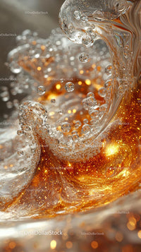Abstract Liquid Splash with Gold and Silver Reflections