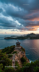 Scenic Coastal Mountain View with Pavilion Overlooking the Sea