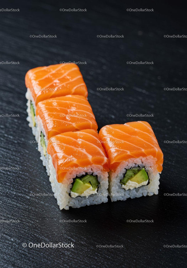 Fresh salmon sushi rolls with avocado and cream cheese