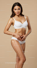 Elegant Young Woman in White Lingerie with Confident Pose