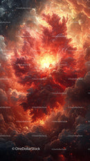 Vivid Cosmic Explosion in Deep Space with Fiery Nebula