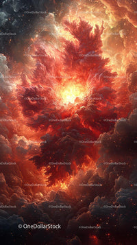 Vivid Cosmic Explosion in Deep Space with Fiery Nebula