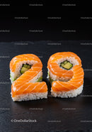 Salmon sushi rolls shaped as the number twenty nine