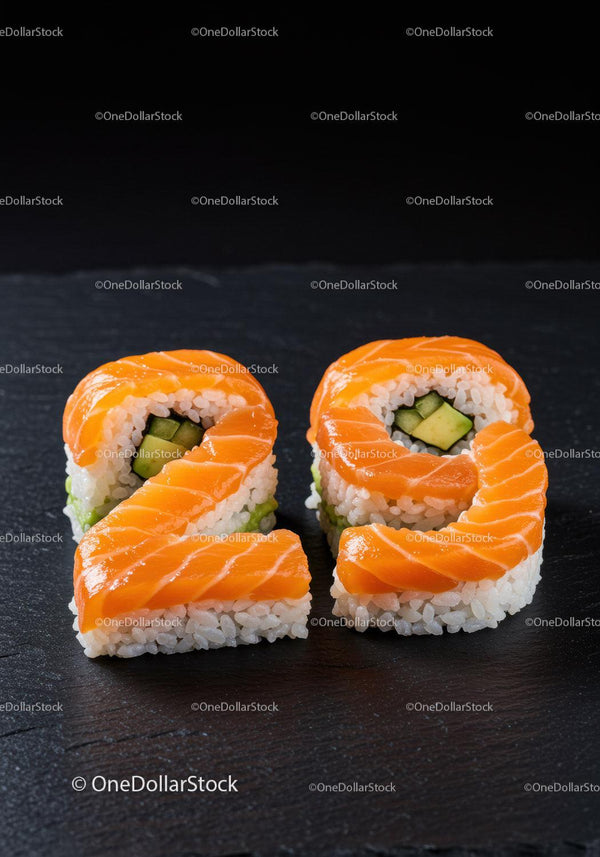 Salmon sushi rolls shaped as the number twenty nine
