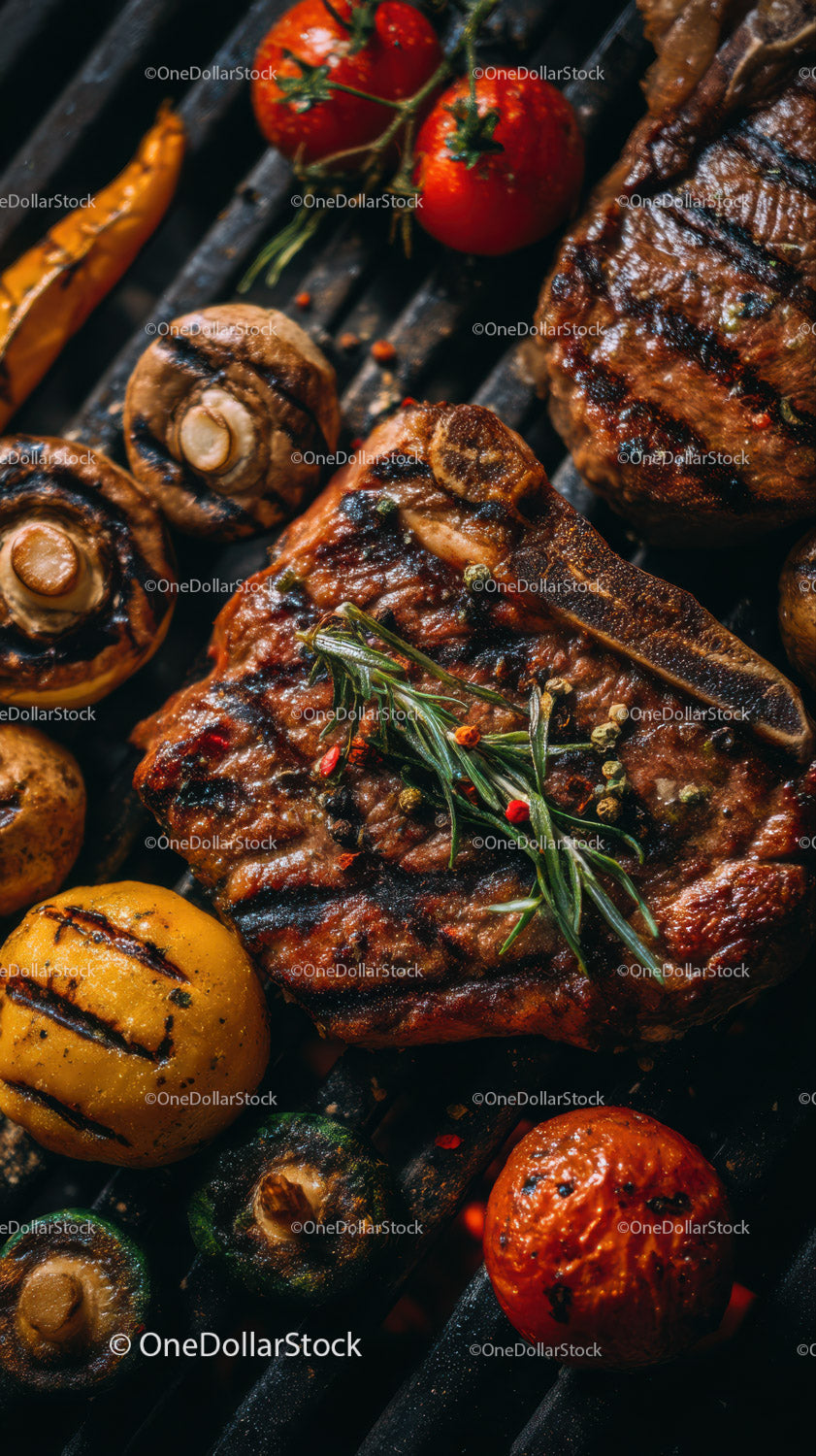 Juicy Grilled Steak With Roast Vegetables and Fresh Herbs