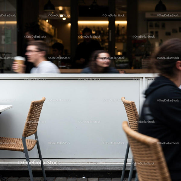 Blurred motion at a modern urban cafe window JPG Mockup Image