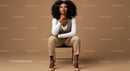 Stylish Confident Woman Sitting on Chair in Modern Studio