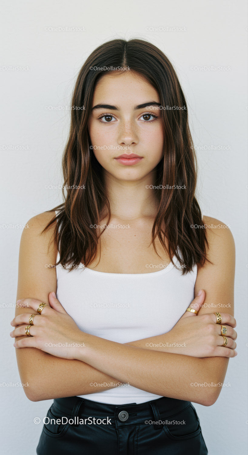 Portrait of a Young Woman with Brown Hair and Confident Expression