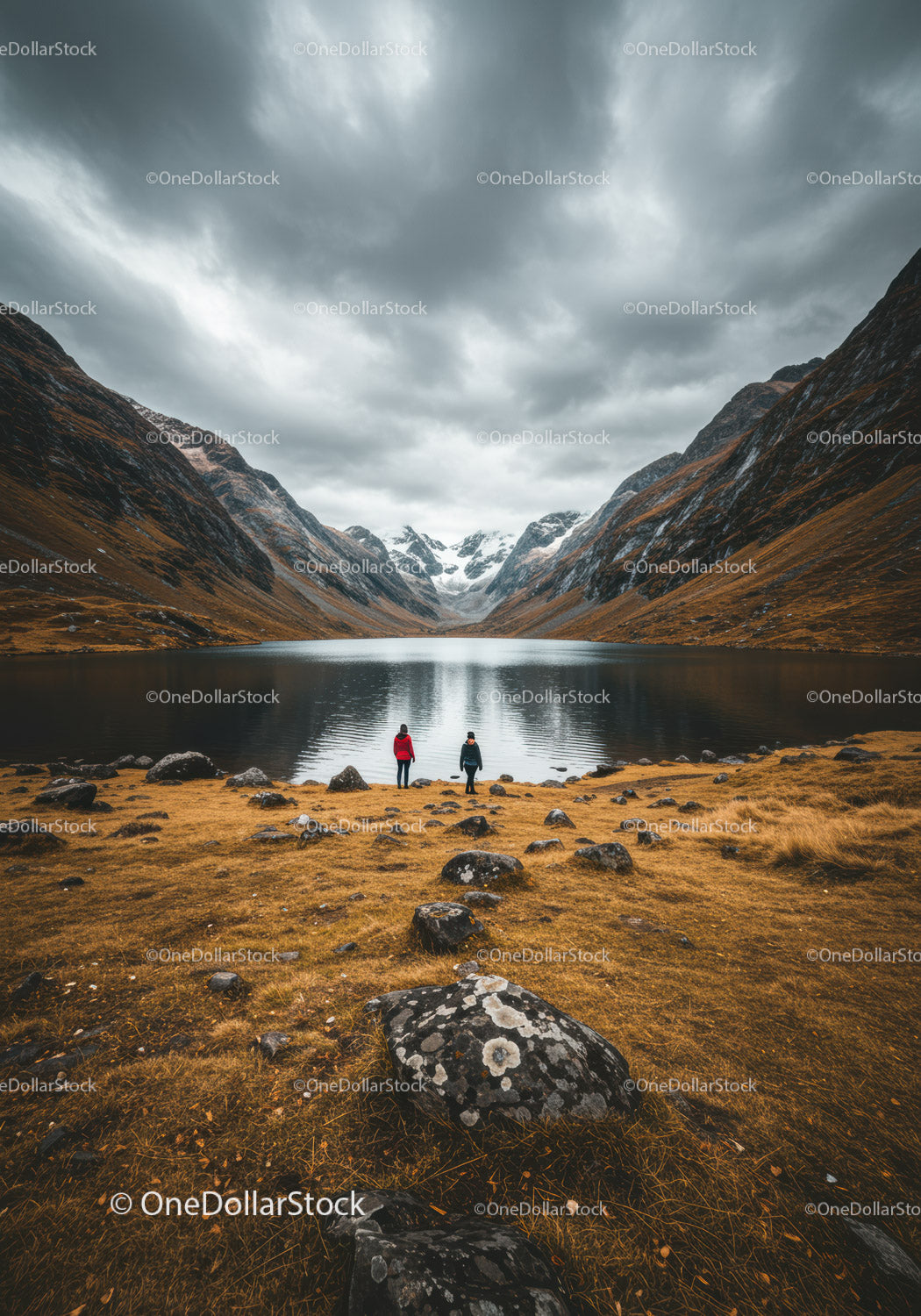 Majestic Mountain Landscape with Lake and Cloudy Sky for Outdoor Adventure