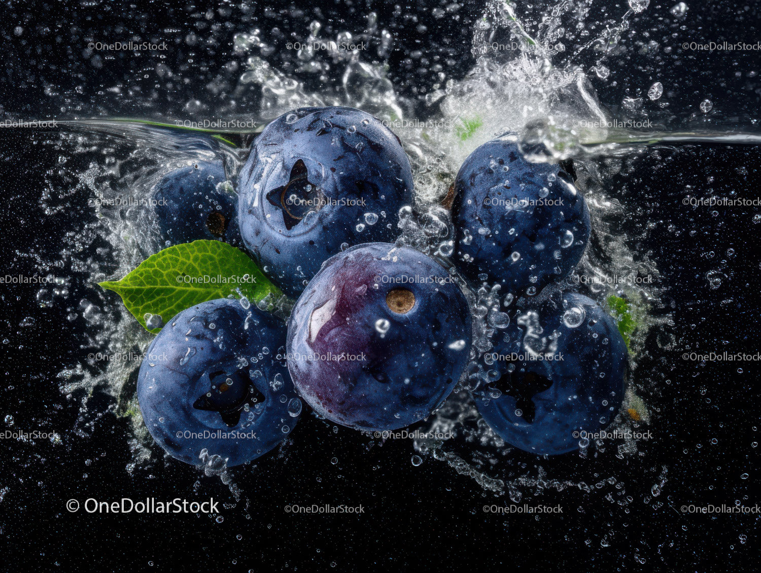 Fresh Blueberries with Water Splash in Vibrant Aquatic Scene