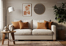 Cozy living room with beige sofa and warm earth tones