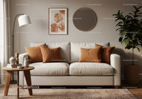 Cozy living room with beige sofa and warm earth tones