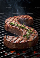 Grilled Steak with Rosemary on Hot Charcoal Grill