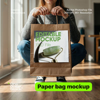 Woman holding a paper bag Editable PSD Mockup preview