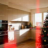 Cozy modern kitchen decorated for Christmas holiday