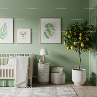 Botanical Green Wall Art and Lemon Tree in Modern Nursery