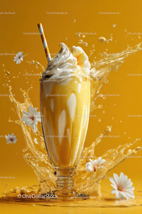 Yellow Tropical Fruit Smoothie with Whipped Cream and Splash Effect