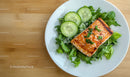 Grilled Tuna Steak with Cucumber Slices and Olive Oil Dip