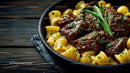 Hearty Beef and Cherry Tomato Pasta in Rustic Skillet