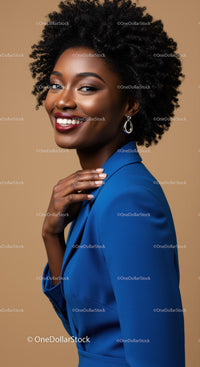 Elegant African American Woman in Blue Blazer with Natural Hair