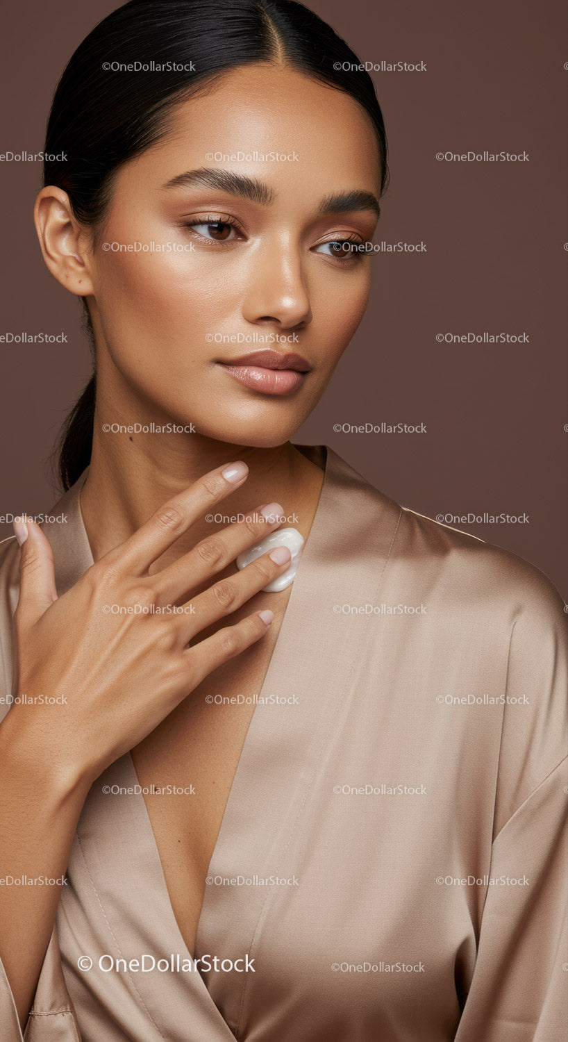 Elegant Woman with Flawless Skin in Satin Dress for Beauty and Skincare