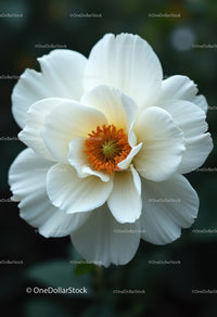 White Hibiscus Flower with Vibrant Orange Stamens in Garden