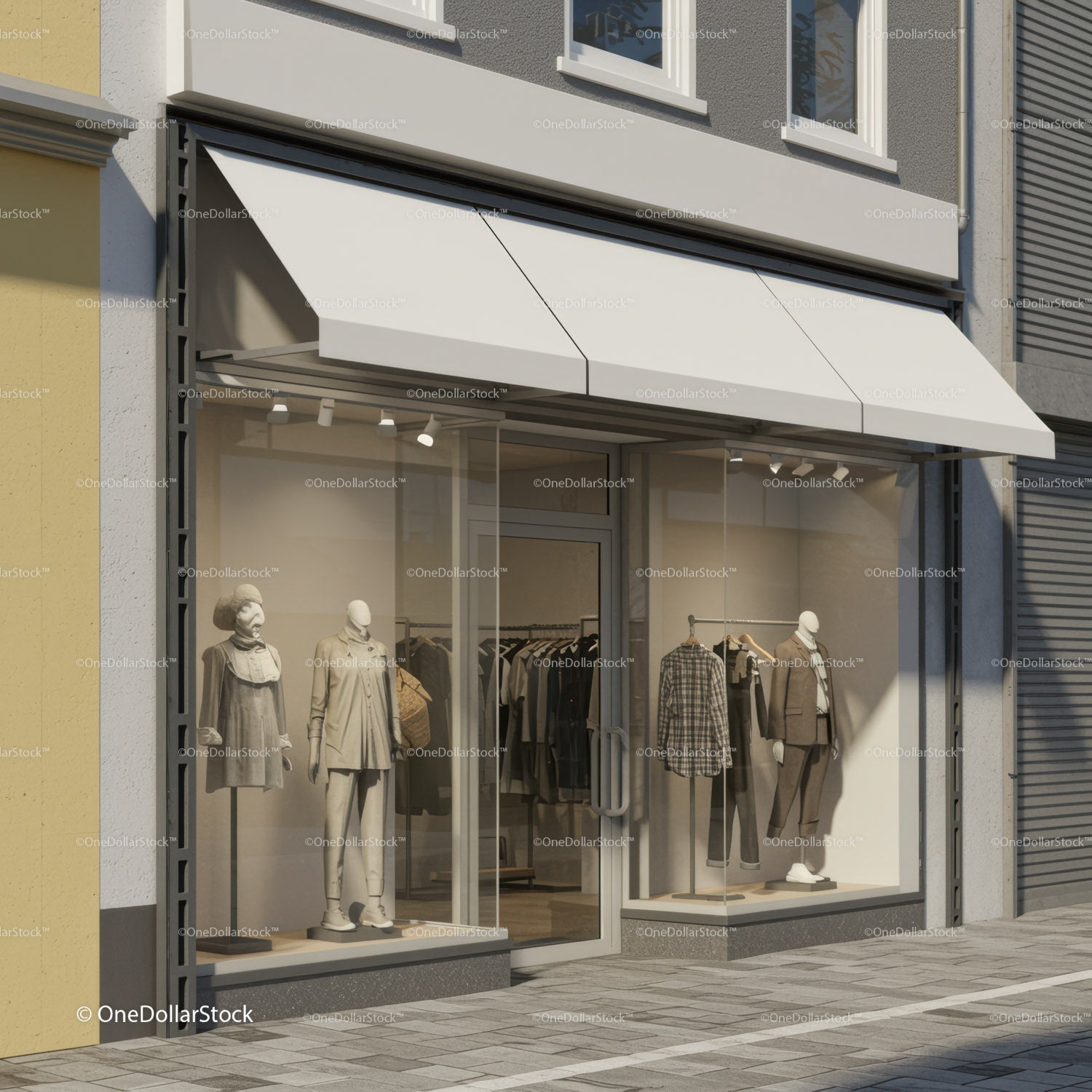 Modern clothing store display with fashionable mannequins