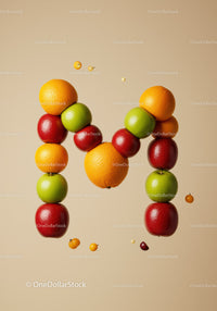 Alphabet Letter M Constructed from Fresh Fruits