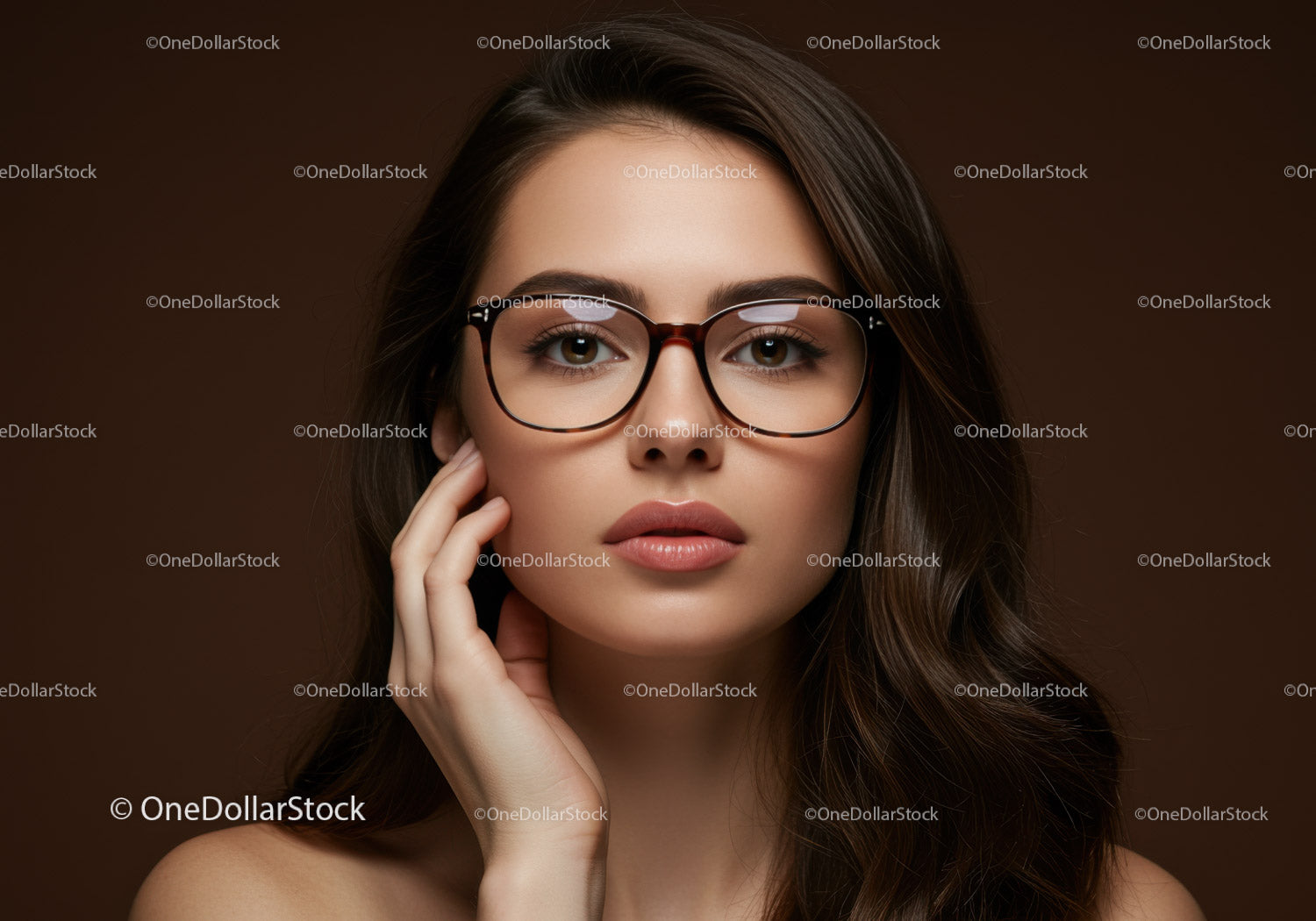 Beautiful woman with stylish glasses and elegant makeup
