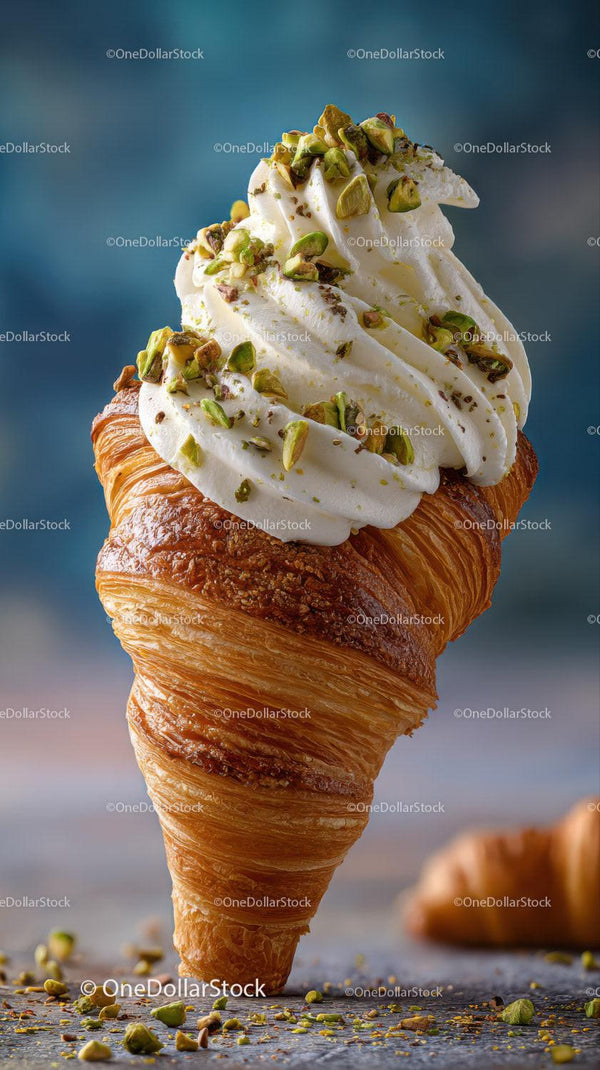 Kremowa Lody Miękkie z Pistacjami na Rogaliku