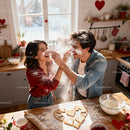 Couple Playfully Baking Heart-Shaped Cookies Together