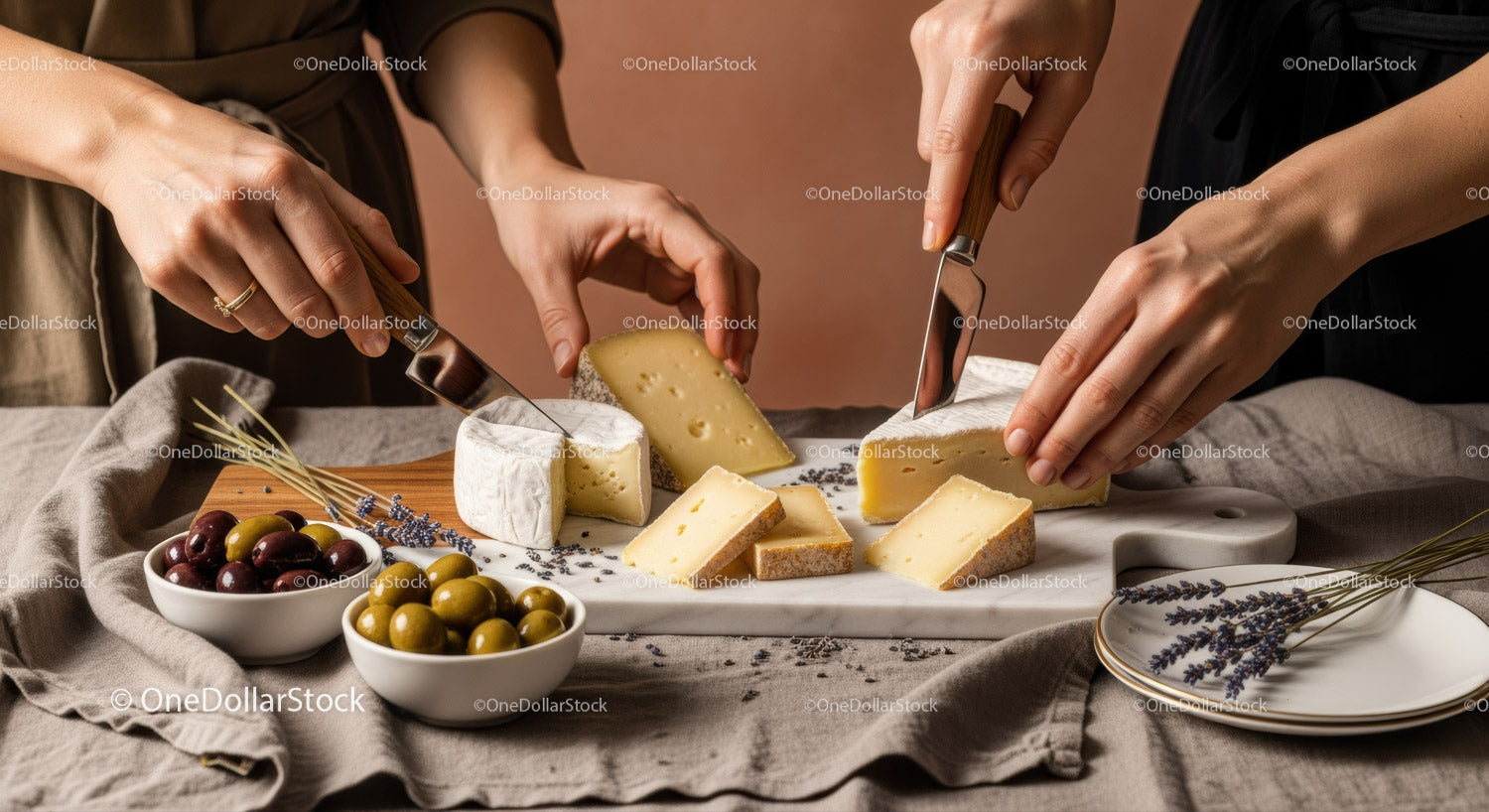 Cheese Platter with Olives on Rustic Table for Gourmet Tasting Experience
