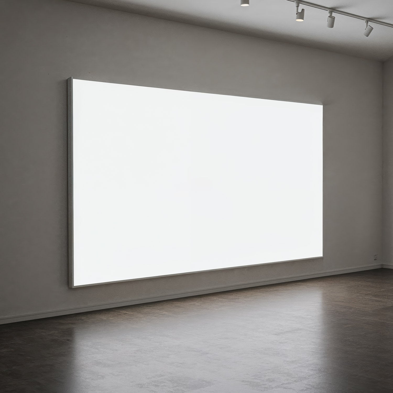 Minimalist empty gallery wall with blank white canvas