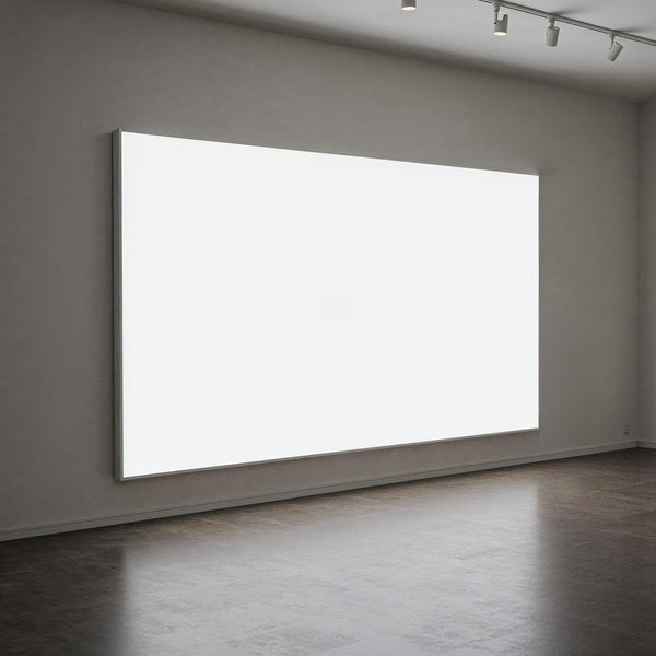 Minimalist empty gallery wall with blank white canvas JPG Mockup Image