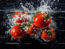 Fresh Ripe Cherry Tomatoes Splashing in Water