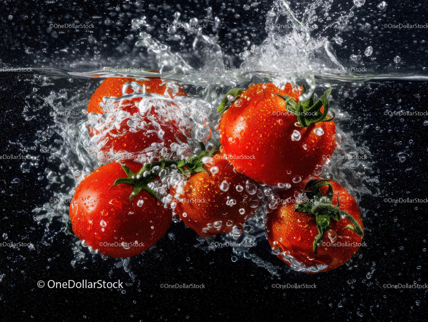 Fresh Ripe Cherry Tomatoes Splashing in Water