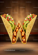Two chicken tacos with fresh vegetables on warm background
