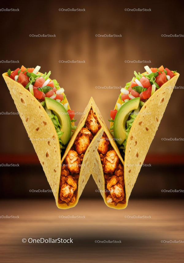 Two chicken tacos with fresh vegetables on warm background
