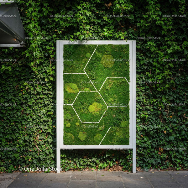 Modern Moss Wall Art Decor Featuring Lush Green Botanical Patterns JPG Mockup Image